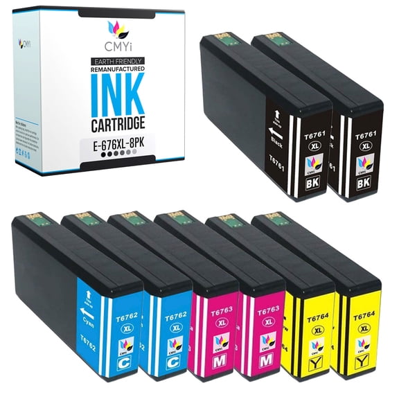 CMYi 676XL Combo Pack of 8 Inkjet Printer Ink Cartridges Compatible for Epson, 2 Black, 2 Cyan, 2 Magenta, 2 Yellow