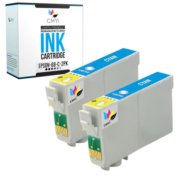CMYi 68 Cyan 2-Pack Ink Cartridges compatible for Epson 68 - Stylus CX8400, CX9400 Fax, CX9475 Fax, NX215, NX300, NX305, NX510, NX615, WorkForce 1100, 1300, 30, 310, 315, 40, 600, 610, 615 (2 Cyan)