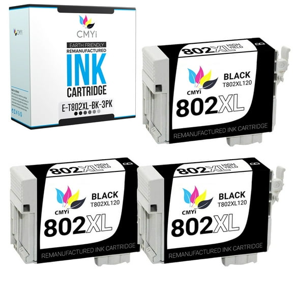 CMYi 802XL Black 3-Pack Ink Cartridges compatible for Epson 802XL - WorkForce Pro EC-4020, EC-4030, EC-4040, WF-4720, WF-4730, WF-4734, WF-4740, WF-4740DWF (3 Black)