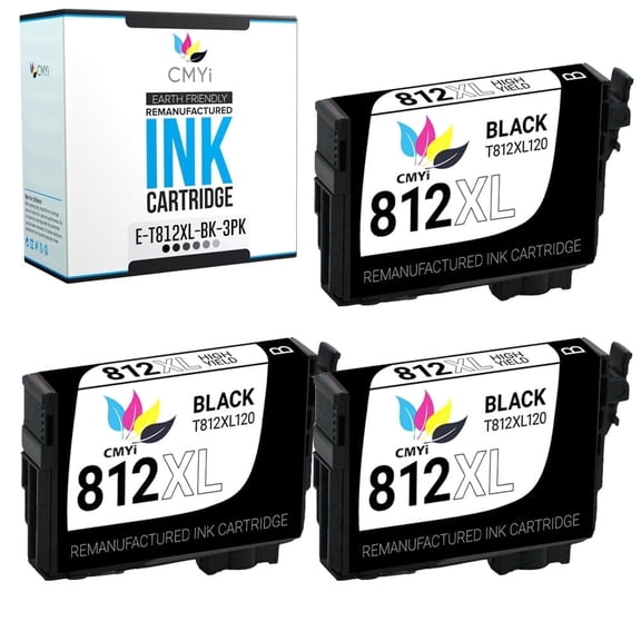 CMYi 812XL Compatible with Epson Ink Cartridges for Printers, WorkForce Series, Black, 3 Pack