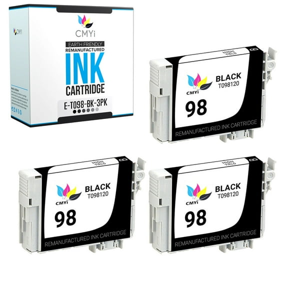 CMYi 98 Black 3-Pack Ink Cartridges compatible for Epson 98 - Artisan 700, 710, 725, 730, 800, 810, 835, and 837 (3 Black)