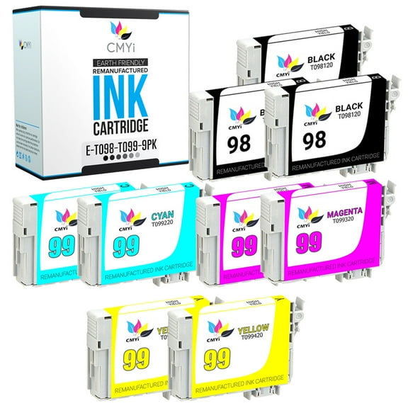 CMYi 98 and 99 Combo Pack of 9 Ink Cartridges compatible for Epson 98 99 - Artisan 700, 710, 725, 730, 800, 810, 835, and 837 (3 Black, 2 Cyan, 2 Magenta, 2 Yellow)
