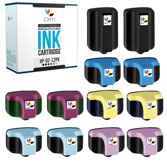 CMYi 02 Combo Pack of 12 Ink Cartridges compatible for HP 02 - PhotoSmart C7275, C7280, C7283, C7288, C8100, C8150, C8180, C8183 (2 Black, 2 Cyan, 2 Magenta, 2 Yellow, 2 Light Cyan, 2 Light Magenta)