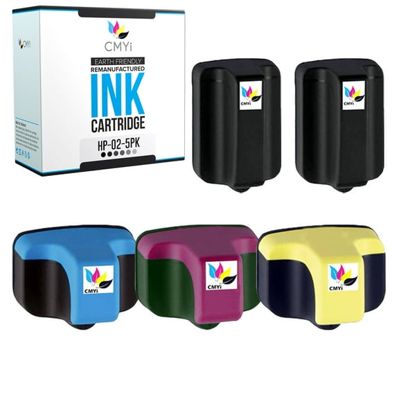 CMYi 02 Combo Pack of 5 Ink Cartridges compatible for HP 02 - PhotoSmart D7245, D7255, D7260, D7263, D7268, D7300, D7345, D7355, D7360, D7400, D7460, 3100 (2 Black, 1 Cyan, 1 Magenta, 1 Yellow)