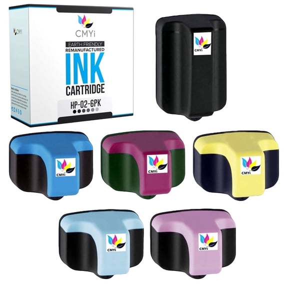 CMYi 02 Combo Pack of 6 Ink Cartridges compatible for HP 02 - PhotoSmart 3108, 3110, 3200, 3210, 3210v, 3210xi, 3310, 3310xi (1 Black, 1 Cyan, 1 Magenta, 1 Yellow, 1 Light Cyan, 1 Light Magenta)