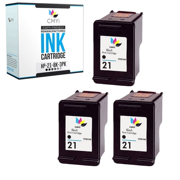 CMYi 21 Ink Cartridges Compatible for HP 21 Deskjet FAX OfficeJet PSC Printers (3 Black)