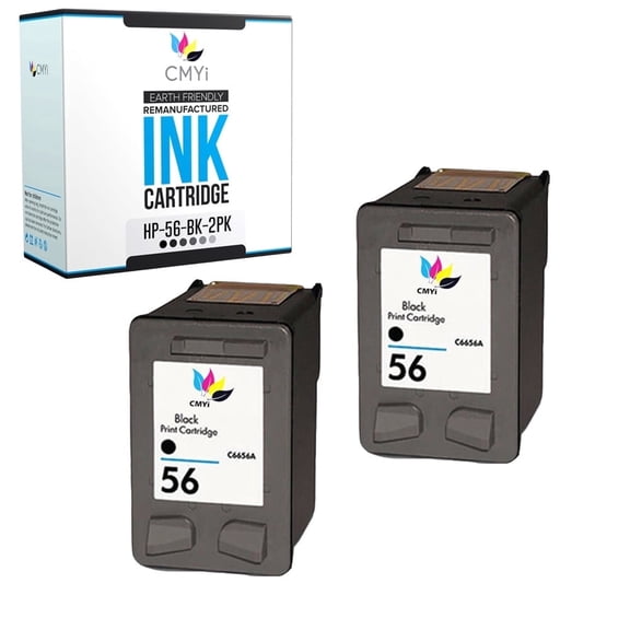 CMYi 56 Ink Cartridges Compatible for HP 56 DeskJet PhotoSmart PSC Printers, 2 Black
