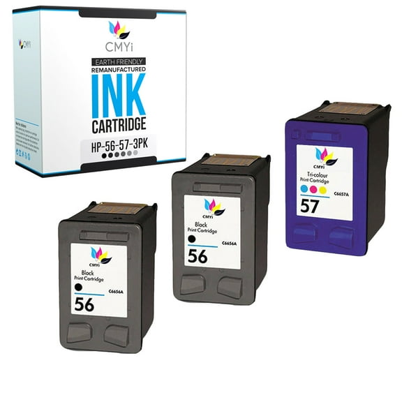 CMYi Black/Color Inkjet Printer Ink Cartridges Replacement Compatible with HP 56 57, 3 Pack