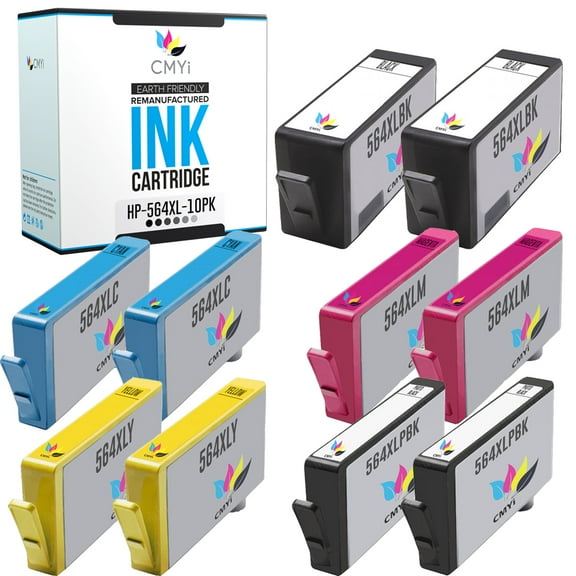 CMYi 564XL Combo Pack of 10 Ink Cartridges compatible for HP 564XL - PhotoSmart 5522, 5524, 7510, 7510 - C311a, 7515, 7515 - C311a, 7520, 7525 (2 Black, 2 Cyan, 2 Magenta, 2 Yellow, 2 Photo Black)