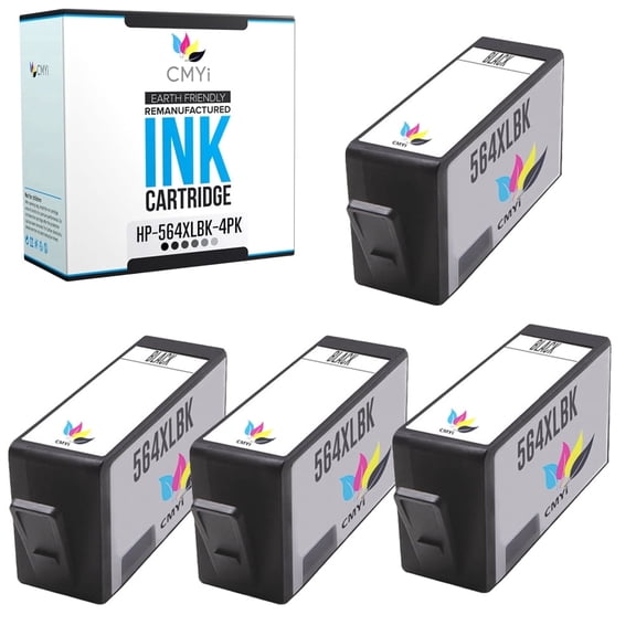 CMYi 564XL Black Ink Cartridge Replacement Compatible for HP 564XL - Photosmart, Officejet, and Deskjet Series printers (4 Pack)