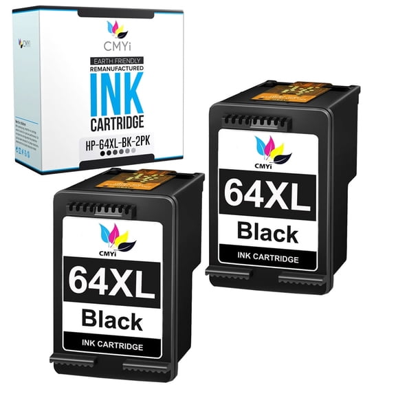 CMYi 64XL Black 2-Pack Ink Cartridges Compatible for HP 64XL - ENVY 6220, 6230, 6232, 6252, 6255, 6258, 7120, 7130, 7132, 7155, 7158, 7164, 7800, 7820, 7830, 7855, Photo 6222, 6234, 6252 (2 Black)