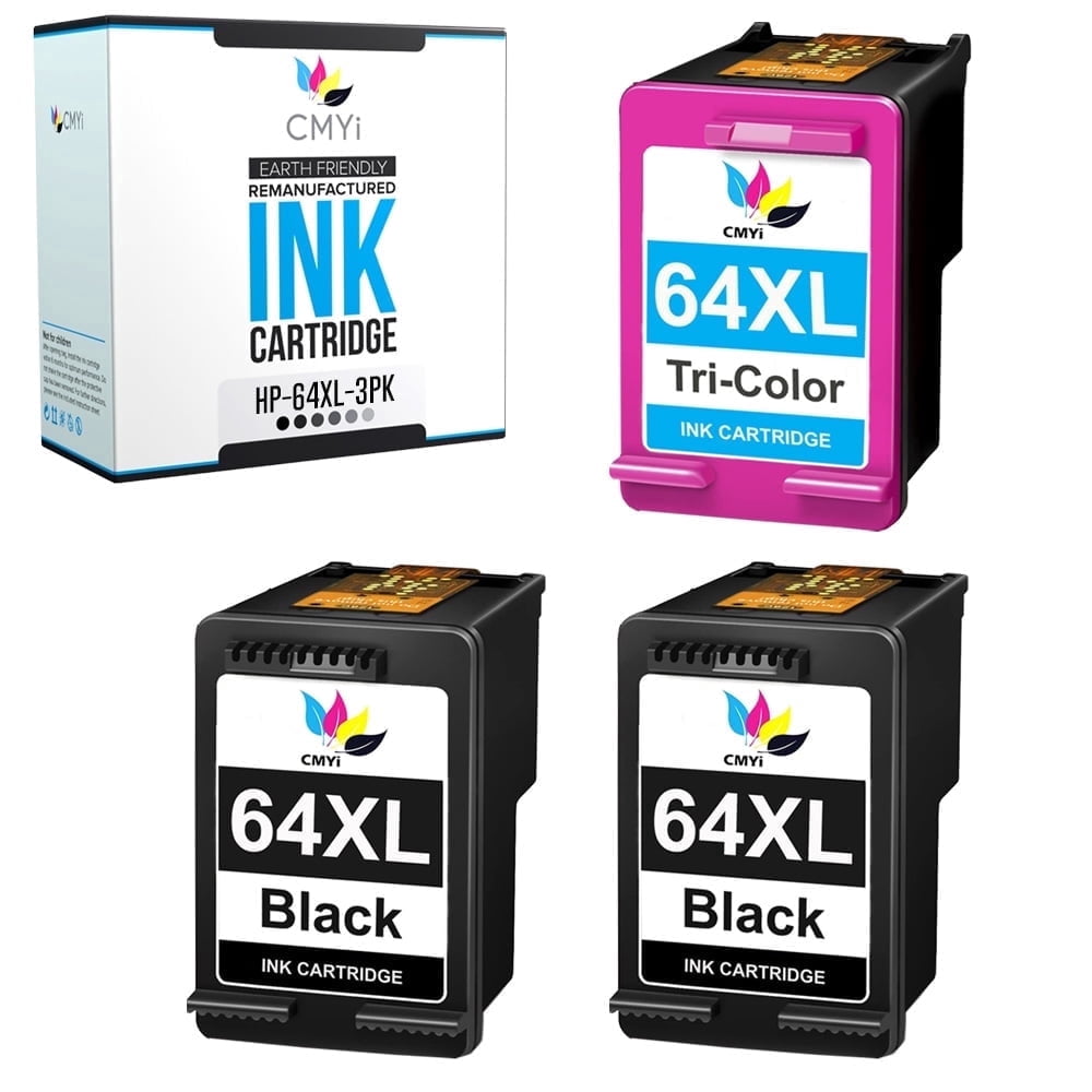 CMYi 64XL Combo Pack of 3 Ink Cartridges Compatible with HP ENVY Inkjet Printers (2 Black, 1 Color)