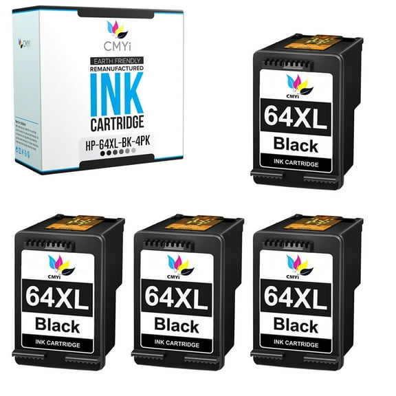 CMYi 64XL Ink Cartridges Compatible for HP Inkjet Printer, ENVY and Other Series, 4 Black