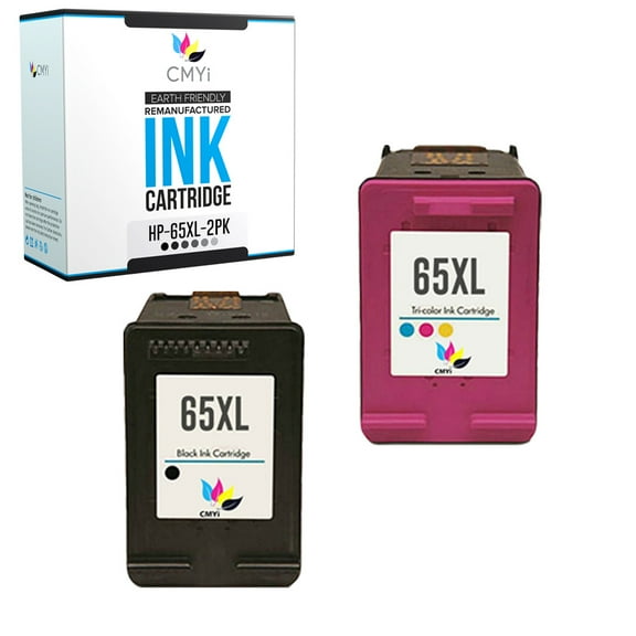 CMYi Combo Pack of 2 65 XL Ink Cartridges Compatible for HP ENVY Series Inkjet Printers, 1 Black, 1 Tri-color