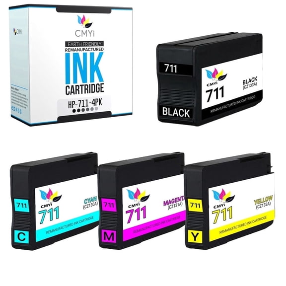 CMYi 711 Combo Pack of 4 Color Ink Cartridges Compatible for HP 711 DesignJet Printers (1 Black, 1 Cyan, 1 Magenta, 1 Yellow)