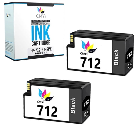 CMYi 712 Black Ink Cartridges Compatible with HP 712 - Designjet Studio, Studio Steel, Studio Wood Printers (2 Black)