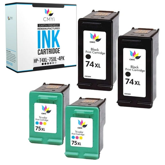 CMYi 74XL 75XL Combo Pack of 4 Ink Cartridges compatible for HP 74XL and 75XL - PhotoSmart C4599, C5200, C5225, C5240, C5250, C5273, C5275, C5283, C5290, C5293, C5500, C5540 (2 Black, 2 Tri-color)