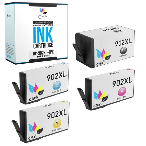 CMYi 902XL Combo Pack of 4 Ink Cartridges compatible for HP 902XL - OfficeJet 6950, 6951, 6954, 6958, 6962, 6975, 6979, Pro 6958, 6960, 6961, 6963, 6964, 6965 (1 Black, 1 Cyan, 1 Magenta, 1 Yellow)