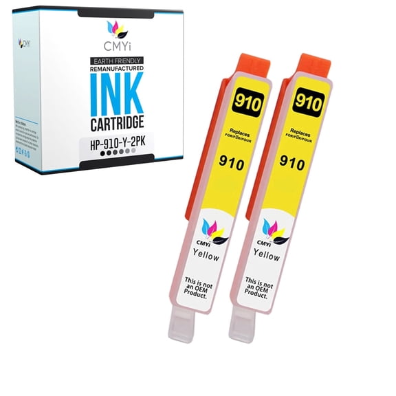 CMYi 910 Yellow 2-Pack Ink Cartridges compatible for HP910 - OfficeJet Pro 8020, 8020e, 8021, 8022, 8022e, 8023, 8024, 8024e, 8025, 8025e, 8026, 8028, 8028e, 8030, 8034e, 8035, 8035e (2 Yellow)