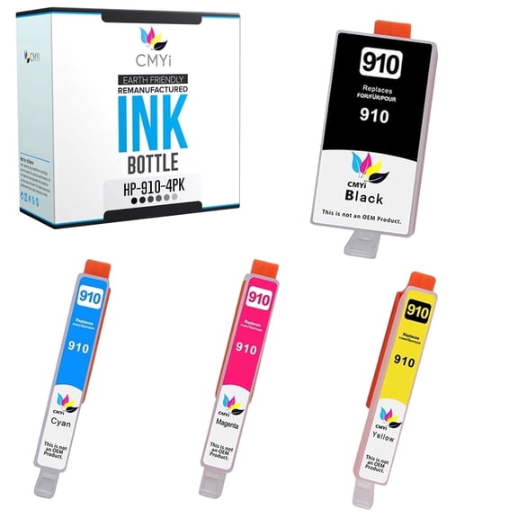 CMYi 910 Combo Pack of Color Ink Cartridges for Printer Compatible for HP 910 OfficeJet (1 Black, 1 Cyan, 1 Magenta, 1 Yellow), 4-Pack