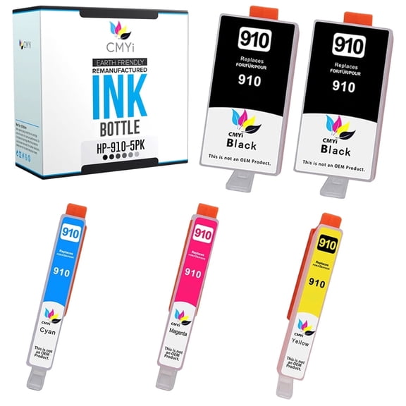 CMYi 910 Combo Pack of 5 Color Ink Cartridges Compatible for HP 910 - OfficeJet Series (2 Black, 1 Cyan, 1 Magenta, 1 Yellow)