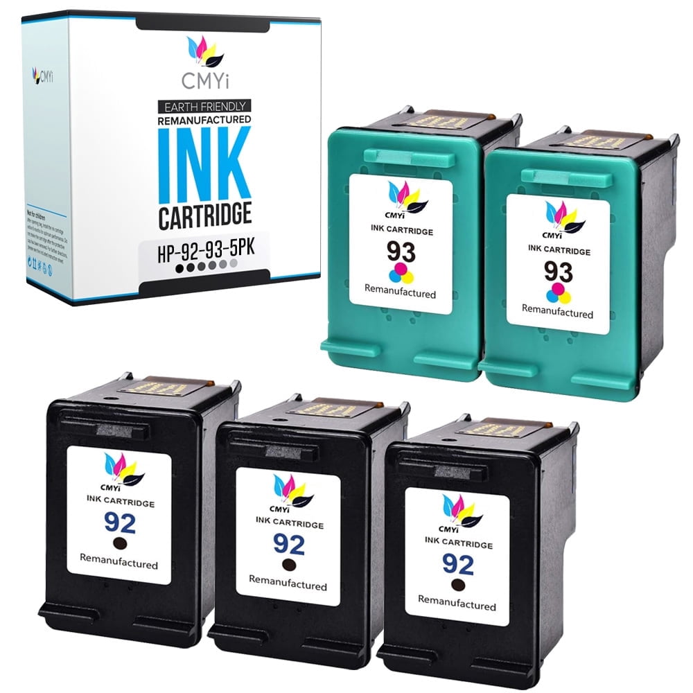 CMYi 92 93 Combo Pack of 5 Inkjet Printer Ink Cartridges Compatible for HP 92 93, 3 Black, 2 Tri-color
