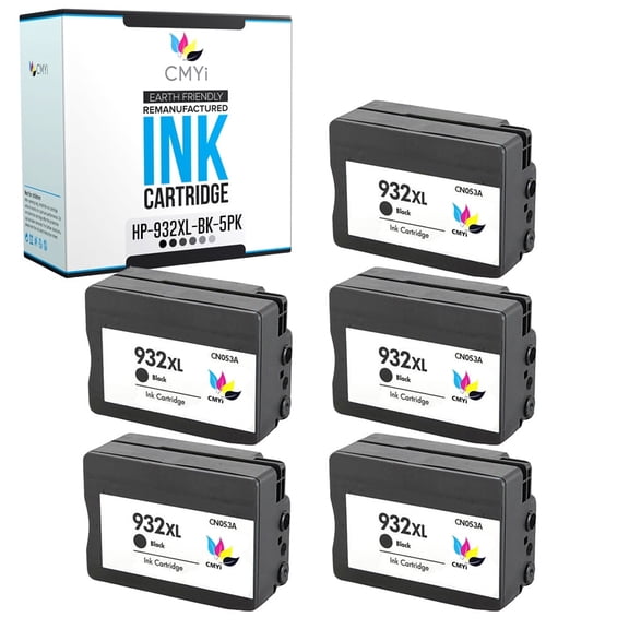 CMYi 932XL Black 5-Pack Ink Cartridges compatible for HP 932XL - OfficeJet 6100 - H611a, 6600 - H711a, 6600 - H711g, 6700 - H711n, 7110 - H812a, 7510, 7510A, 7610, 7612, 7620 (5 Black)