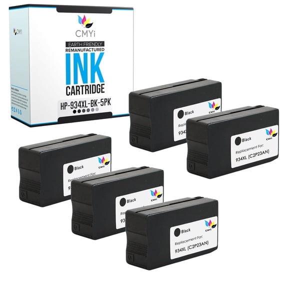 CMYi 934XL Black 5-Pack Ink Cartridges compatible for HP934XL - OfficeJet 6812, 6815, 6820, 6825, Pro 6220, Pro 6230, Pro 6830, Pro 6830c, and Pro 6835 (5 Black)