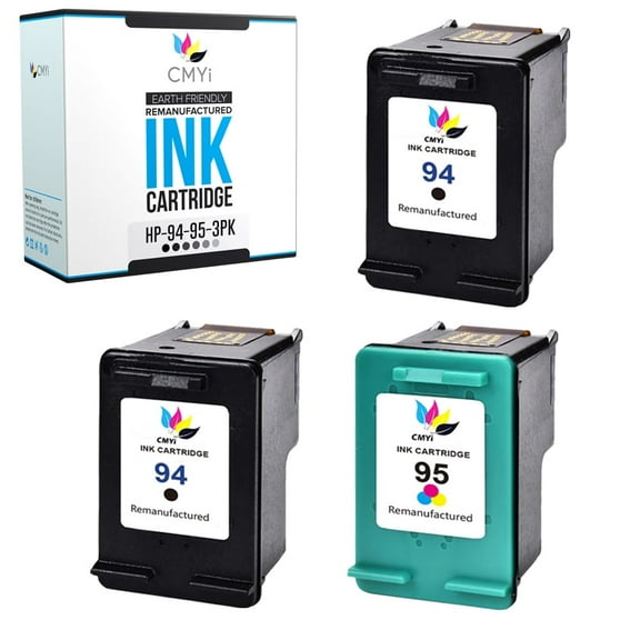 CMYi 94 and 95 Combo Pack of 3 Ink Cartridges compatible for HP 94 95 - OfficeJet 100, 100 Mobile - L411a, 100 Mobile - L411b, 150, 6200, 6210, 6210v, 6210xi, 6213, 6215, 7210  (2 Black, 1 Tri-color)
