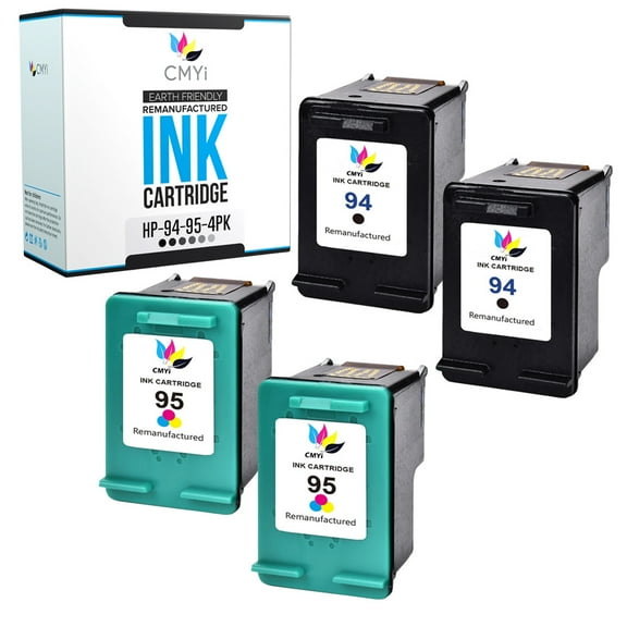 CMYi Combo Pack of 4 Inkjet Printer Ink Cartridges Compatible for HP 94 and 95, 2 Black, 2 Tri-color