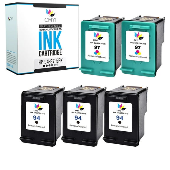 CMYi Combo Pack of 5 Inkjet Printer Ink Cartridges Compatible for HP 94 97, 3 Black, 2 Tri-color