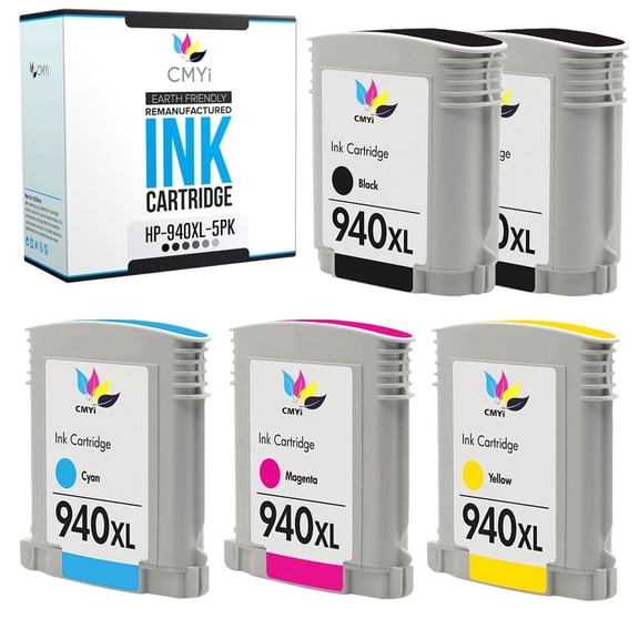 CMYi 940XL Combo Pack of 5 Inkjet Printer Ink Cartridges Compatible for HP 940XL, 2 Black, 1 Cyan, 1 Magenta, 1 Yellow