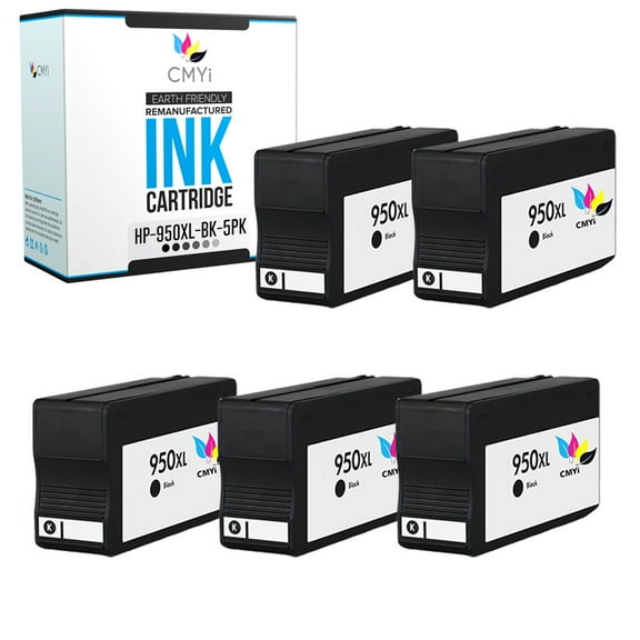 CMYi 950XL Black 5-Pack Ink Cartridge compatible for HP 950XL - OfficeJet Pro 251dw, 276dw MFP, 8100 - N811a, 8600, 8600 Plus, 8600 Premium, 8610, 8615, 8616, 8620, 8625, 8630, 8640, 8660 (5 Black)