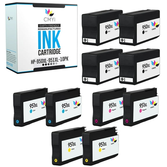 CMYi Combo Pack of 10 Inkjet Printer Ink Cartridges Compatible for HP 950XL 951XL, 4 Black, 2 Cyan, 2 Magenta, 2 Yellow