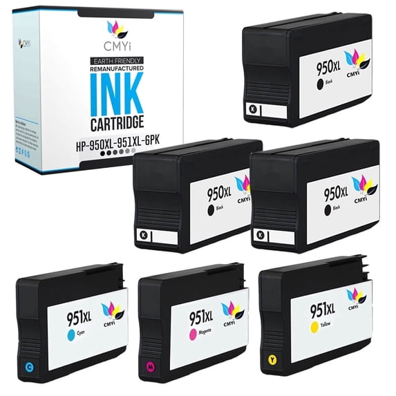 CMYi 950XL 951XL Combo Pack of 6 Ink Cartridges compatible for HP 950XL 951XL - OfficeJet 8616, 8620, 8625, 8630, 8640, 8660, 251dw, 276dw MFP, 8100 - N811a (3 Black, 1 Cyan, 1 Magenta, 1 Yellow)