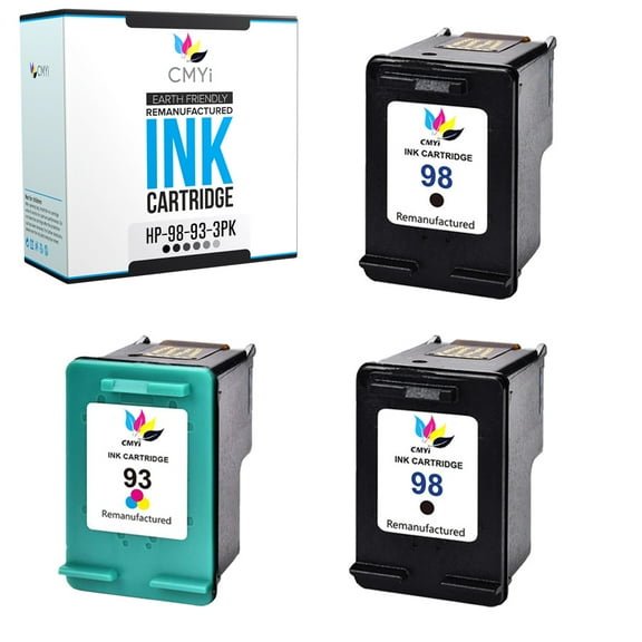 CMYi 98 and 93 Combo Pack of 3 Ink Cartridges compatible for HP 98 93 - DeskJet D4145, D4155, D4160, D4163, D4168 PhotoSmart C4100, C4110, C4140, C4150, C4170, C4173, C4175 (2 Black, 1 Tri-color)