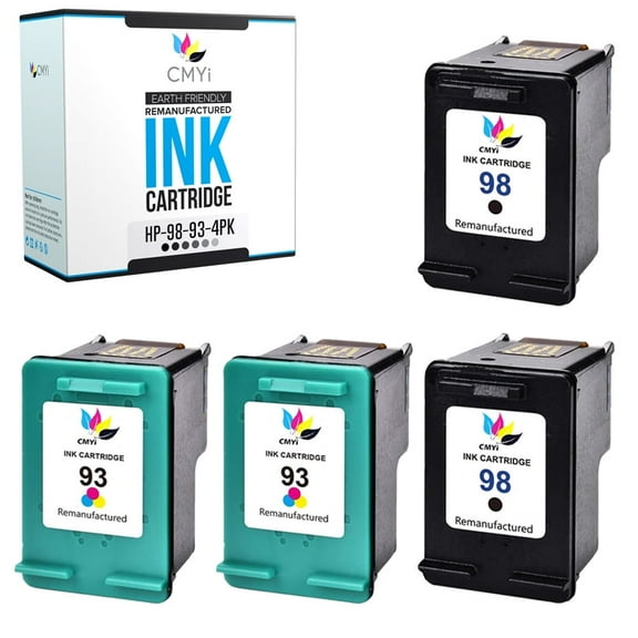 CMYi 98 and 93 Combo Pack of 4 Ink Cartridges compatible for HP 98 93 - PhotoSmart C4100, C4110, C4140, C4150, C4170, C4173, C4175, C4180, C4183, C4188, C4190, C4193, C4194 (2 Black, 2 Tri-color)