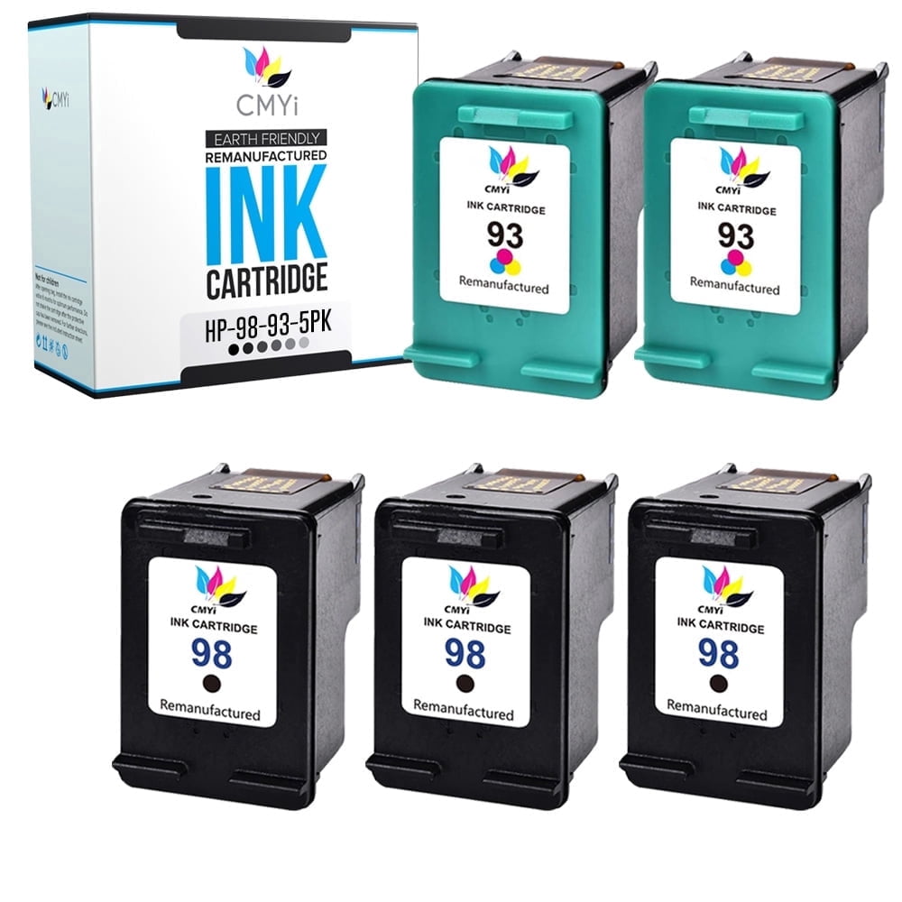 CMYi 98 & 93 Combo Pack of 5 Color Ink Cartridges Compatible with HP Deskjet, Photosmart Series (3 Black, 2 Tri-Color)