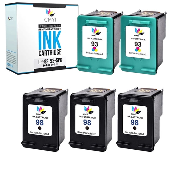 CMYi 98 & 93 Combo Pack of 5 Color Ink Cartridges Compatible with HP Deskjet, Photosmart Series (3 Black, 2 Tri-Color)