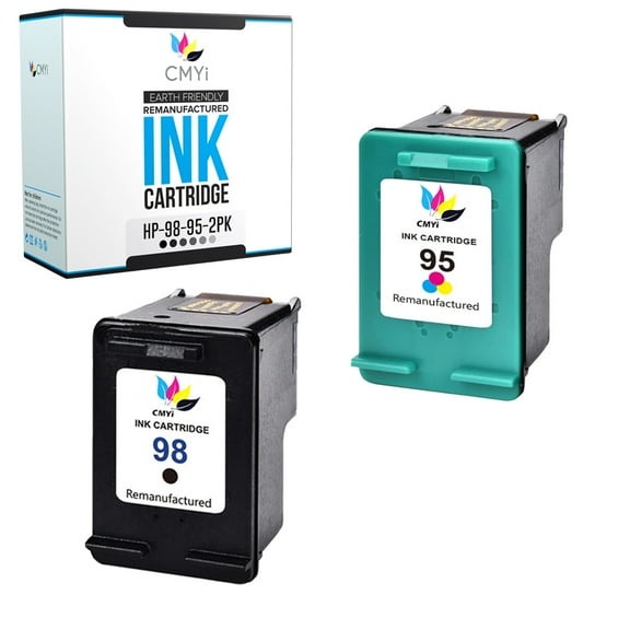 CMYi Combo Pack of 2 Inkjet Printer Ink Cartridges Compatible for HP 98 95, 1 Black, 1 Tri-color
