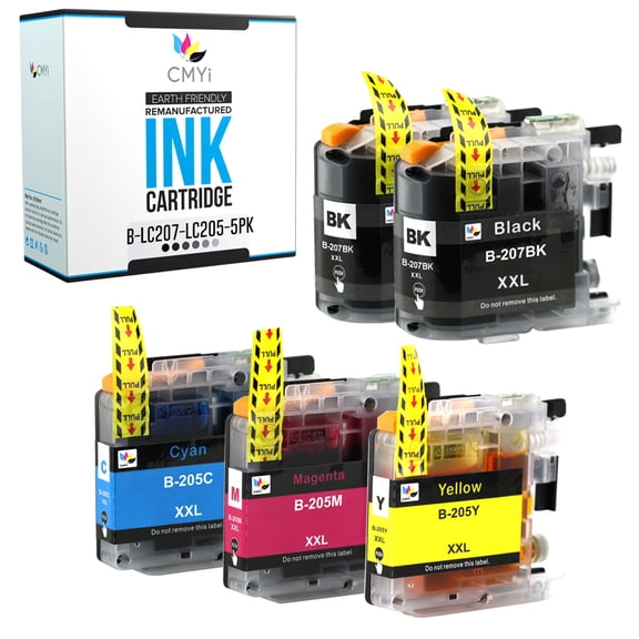CMYi LC207 LC205 Combo Pack of 5 Ink Cartridges Compatible for Brother MFC Series J4320DW J4420DW J4620DW (2 Black, 1 each Cyan, Magenta, Yellow)