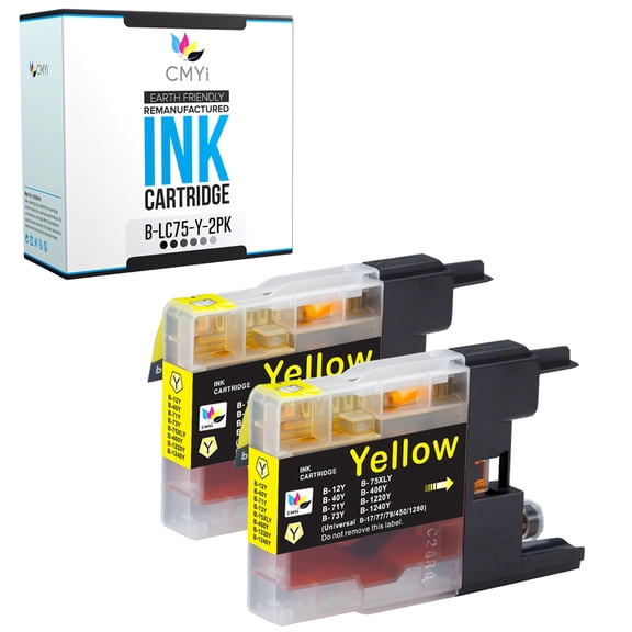 CMYi LC75 Yellow 2-Pack Ink Cartridges Compatible for Brother DCP Series J525W J725DW J925DW MFC Series J280W J425W J430W J435W J5910DW J625DW J625W J6510DW J6710DW J6910DW J825DW J835DW (2 Yellow)