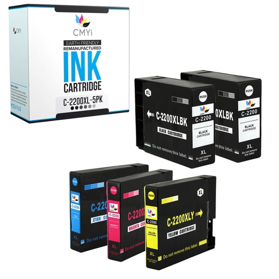 CMYi PGI-2200XL Combo Pack of 5 Ink Cartridges Compatible for Canon MAXIFY iB4020 iB4120 MB5020 MB5120 MB5320 MB5420 (2 Black, 1 each Cyan, Magenta, Yellow)