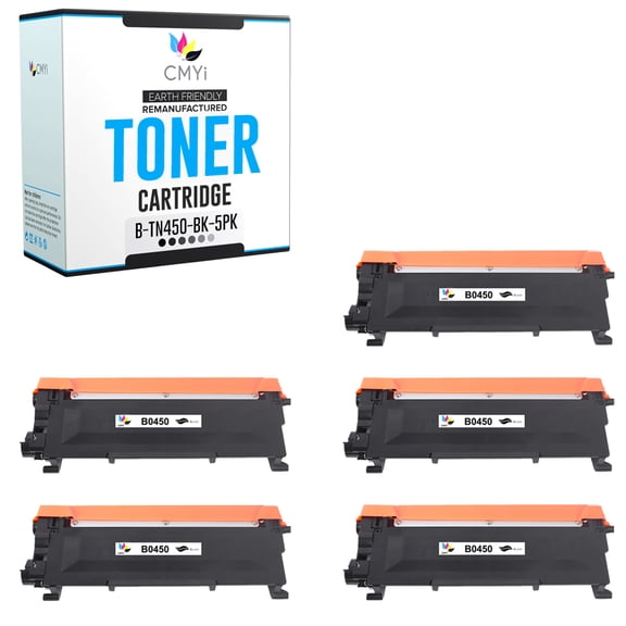 CMYi TN450 5-Pack Black Toner Cartridges Compatible for Brother TN450 DCP-7060D 7065DN 7070DW HL-2130 2132 2135W 2220 2230 2240 2240D 2242D 2250DN 2270DW MFC-7240 7360N 7365DN 7460DN 7860DW (5 Black)