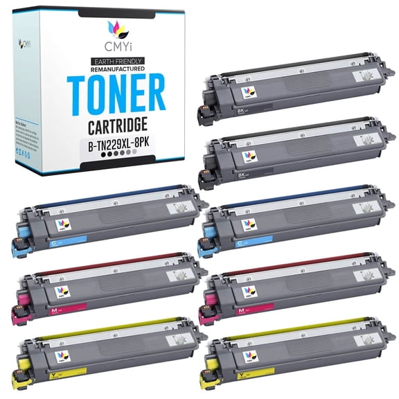 CMYi TN229XL Combo Pack of 8 Toner Cartridges compatible for Brother TN229XL - HL L3295CDW, L3300CDW, L3320CDW, L8245CDW, MFC L3765CDW, L3780CDW, L8395CDW (2 Black, 2 Cyan, 2 Magenta, 2 Yellow)