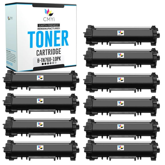 CMYi TN760 Black 10-Pack Toner Cartridges compatible for Brother TN760 - MFC L2690DW, L2710DN, L2710DW, L2712D, L2713DW, L2715DW, L2717DW, L2730DW, L2750DW, L2759DW, DCP L2550DN, L2550DW (10 Black)