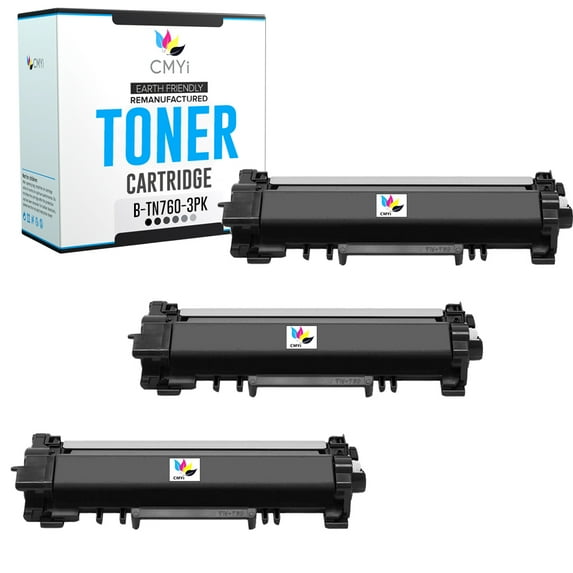CMYi TN760 Black 3-Pack Toner Cartridges compatible for Brother TN760 - DCP L2512D, L2530DW, HL L2325DW, L2350DW, L2370DN, L2370DW, L2370DW XL, L2375DW, L2379DW, L2390DW, L2395DW, L2512D (3 Black)