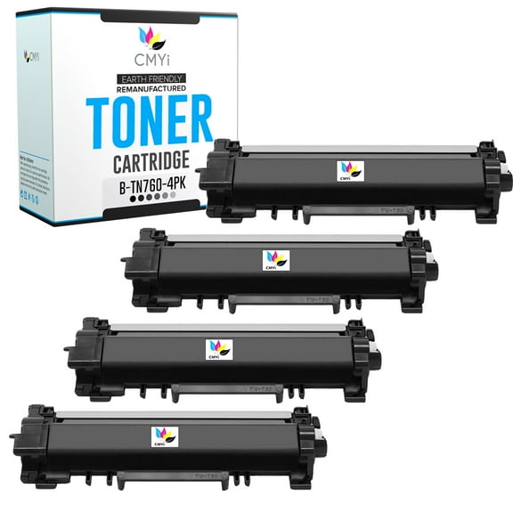 CMYi TN760 Black Toner Cartridges Replacement Compatible for Brother Printer, 4 Count