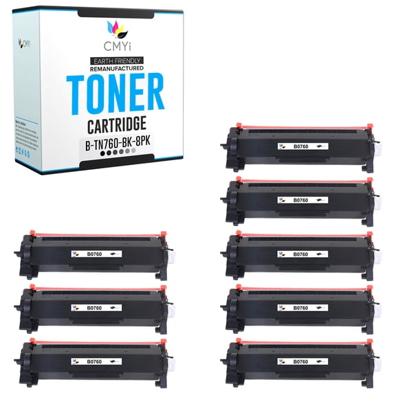 CMYi TN760 Black 8-Pack Toner Cartridges compatible for Brother TN760 - HL L2395DW, L2512D, MFC L2690DW, L2710DN, L2710DW, L2712D, L2713DW, L2715DW, L2717DW, L2730DW, L2750DW, L2750DW XL (8 Black)