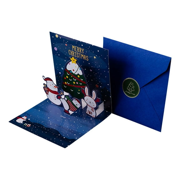 CMrtew ‌3D Christmas Cards 4.3x4.3 Inch Cute Holiday Greeting Cards with Envelopes & Stickers | Santa, Snowman, Reindeer & Tree Designs for Kids, Family & Friends